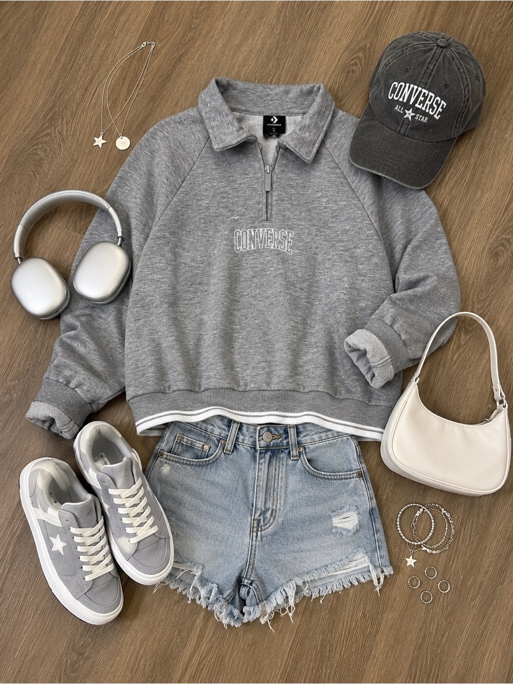 NWT girls Large 10/12 Converse Light Gray Quarter-Zip Pullover with Collar